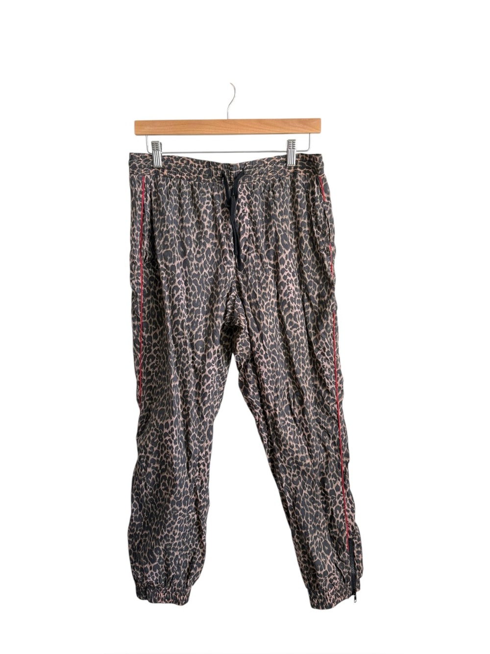 Pam & Gela Leopard Print Windbreaker Jogger Pants Red Stripe Nylon Size M